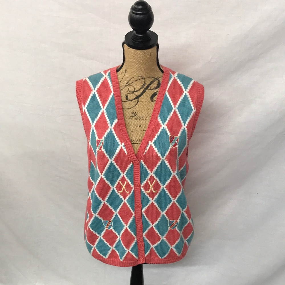 Vintage Charter Club Classic Argyle Sweater Vest Size Large